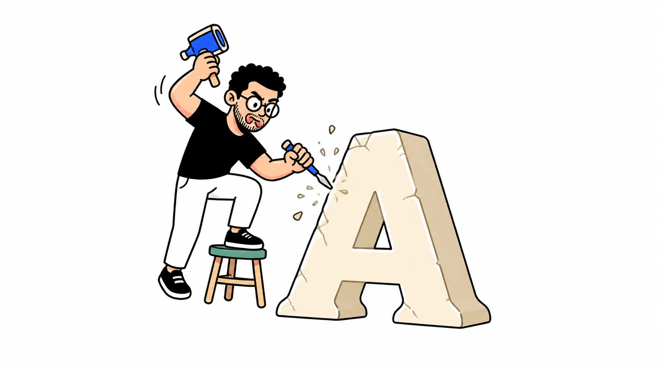 Personaje de Ruva esculpiendo una letra A